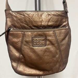 Fossil Metallic Bronze Leather Saddle Crossbody Bag Purse